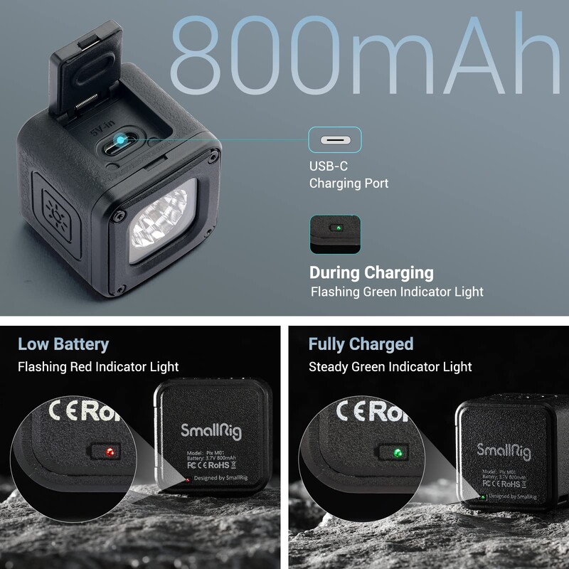 SmallRig RM01 LED видео светлина 5600K фотографска светлина с 8 цветни филтъра Водоустойчив осветителен комплект за камера за Gopro/DJI камери