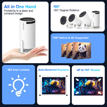 Magcubic Projector Android 11 4K 1280*720P HY300 Dual Wifi 260ANSI 180° Flexible BT5.0 Cinema Outdoor Portable Projetor HY300 Pro