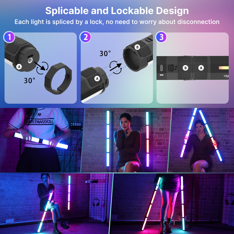 Ulanzi VL110 käeshoitav RGB valgustoru videopulk pehme valgusega 2500-9000K LED-fotograafia pulk LED-valgustiga laetav