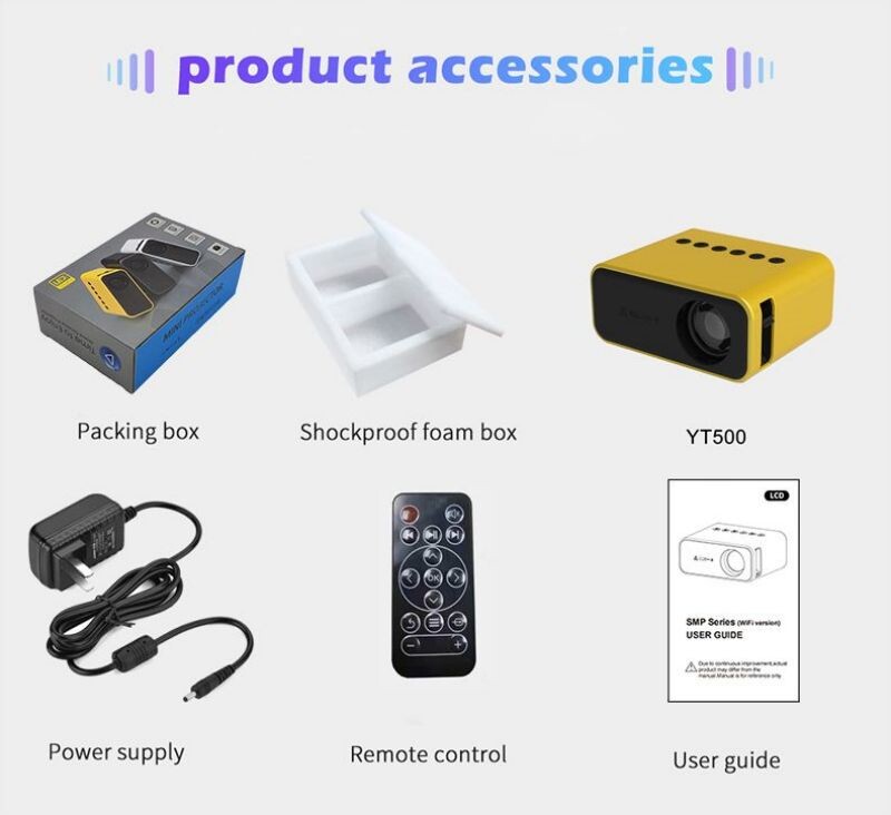 Proiector YT500 Mini Beamer portabil de înaltă calitate pentru camping în aer liber Smartphone cu oglindire fără fir Acceptat Home Theater