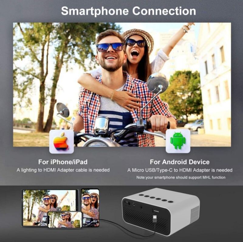 Proiector YT500 Mini Beamer portabil de înaltă calitate pentru camping în aer liber Smartphone cu oglindire fără fir Acceptat Home Theater