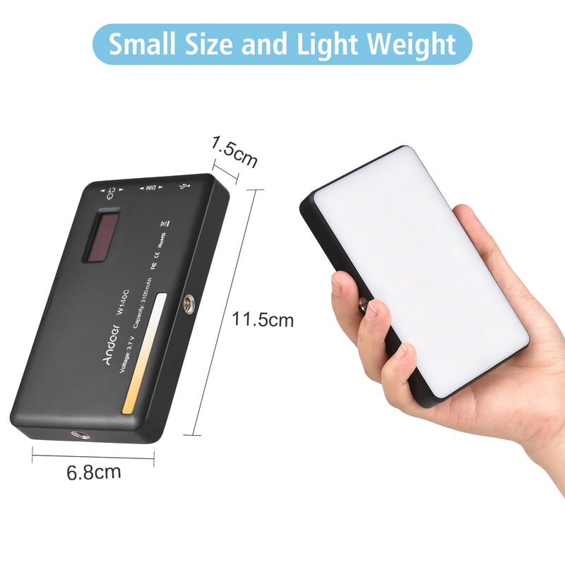 Andoer W140 džepno LED video svjetlo Svjetlo za punjenje kamere 2500-6500K s mogućnošću prigušivanja za online sastanke Video konferencije Streaming uživo Vlog