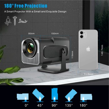 Προβολέας HY320 Mini Newly Native 720P Android 11 4K Projector 300ANSI Wifi6 BT5.0 Cinema Outdoor Portable 180 ° Rotable Projector