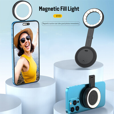 Magsafe Magnetic Selfie Ring Light за iPhone 15 14 13 12Pro Сгъваема двуцветна 180°Flip Fill Light Като стойка за телефон за видео Vlog