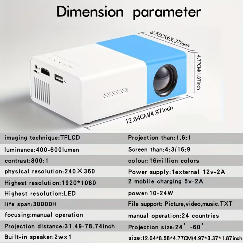 YG300 novi mobilni bežični mobilni telefon projektor USB punjač napajanje kućno prijenosno spavaća soba kućno kino, vanjska, unutarnja upotreba