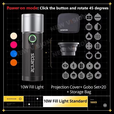SIDANDE svjetiljka od 10 W Projekcijsko svjetlo u četiri boje Ugrađena punjiva baterija od 8400 mAh Za 4 sata Puna izlazna snaga dolazi s
