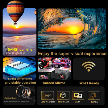 Mini Projector 1080P Mobile Video Home Cinema Wifi Έξυπνοι φορητοί προβολείς Ασύρματος προβολέας ίδιας οθόνης για Iphone Android