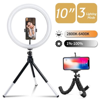 12 инча LED Ring Light Осветление за фотография Телефон Ringlight със стойка за статив USB кръгла лампа за пълнене за Youtube TikTok Video Live