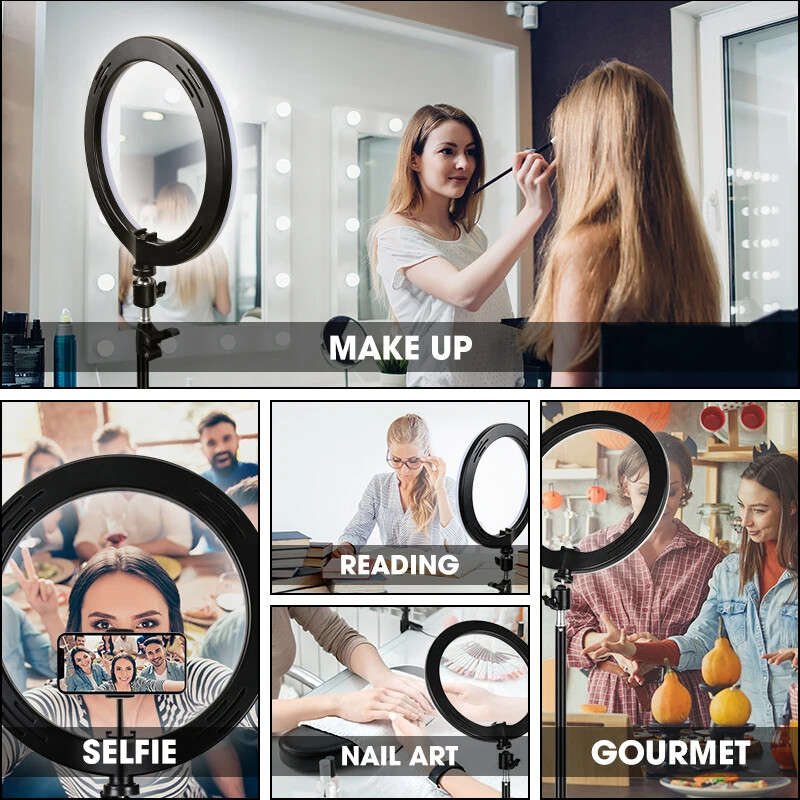 12-tolline LED-rõngasvalgusti fotograafia valgustus telefoni helinalamp statiivialusega USB ümmargune täitelamp Youtube TikTok Video Live jaoks
