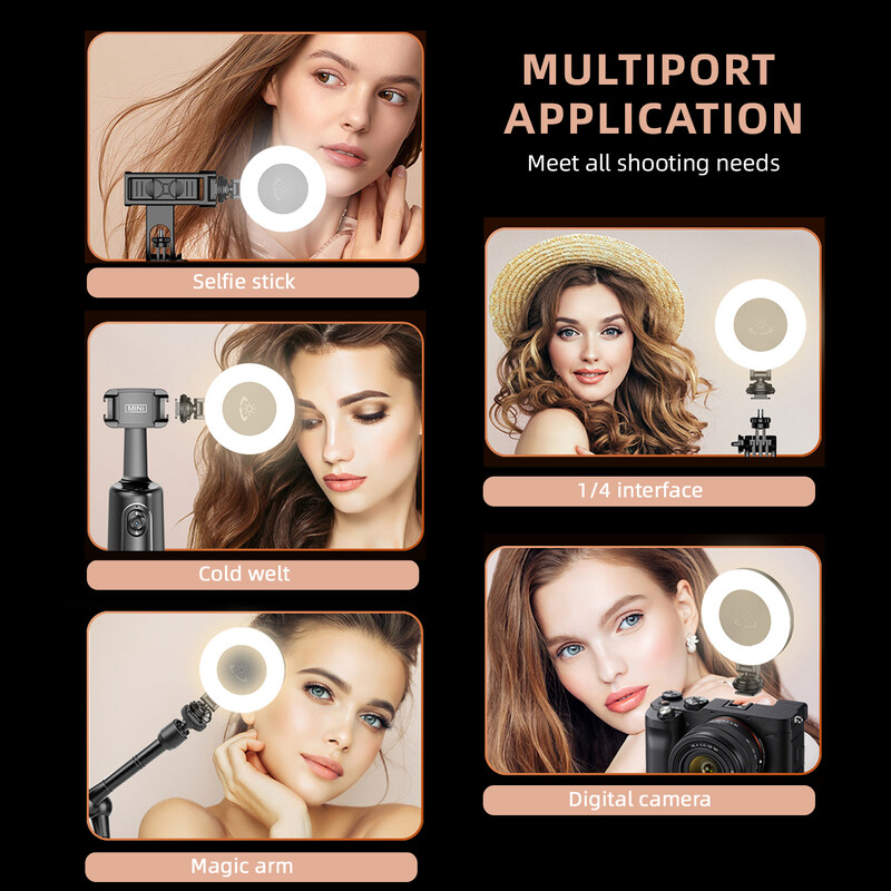 Mini rõngaslamp LED-valgusti kahevärviline 360 ° pööratav C-tüüpi võimsusega 48 LED helmeid, mis ühilduvad Selfie Stick Camera Magic Armiga