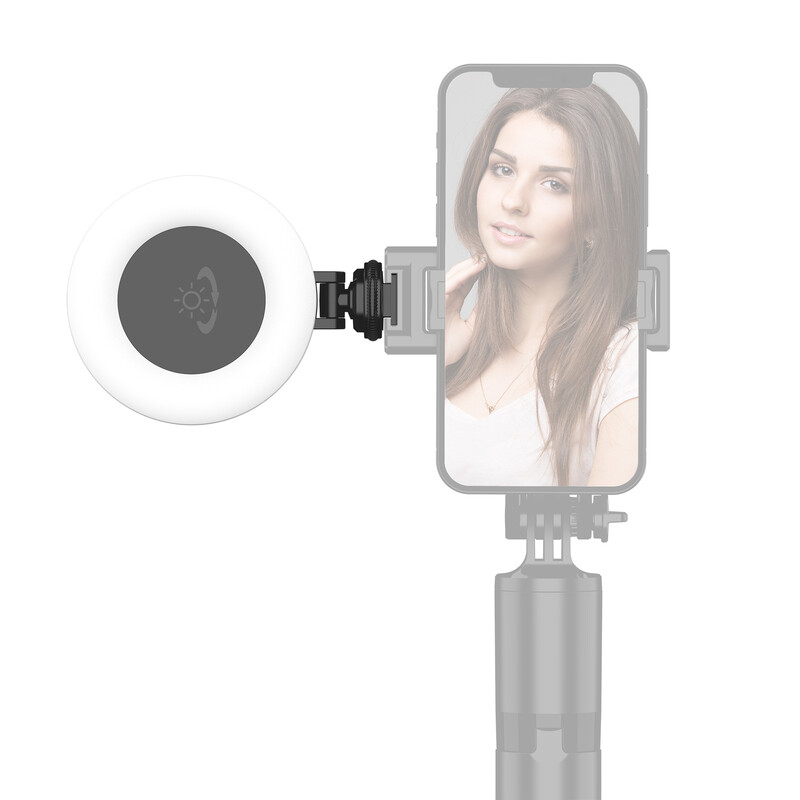Mini rõngaslamp LED-valgusti kahevärviline 360 ° pööratav C-tüüpi võimsusega 48 LED helmeid, mis ühilduvad Selfie Stick Camera Magic Armiga