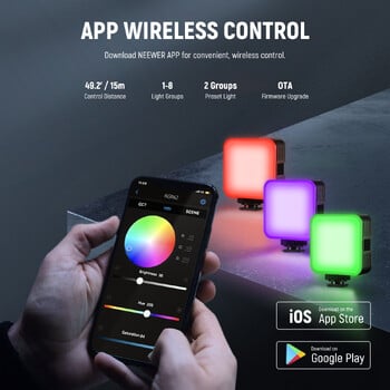 NEEWER RGB62 Magnetic RGB Video Light with APP Control 360° Full Color LED Light Camera with 3 Cold Shoes Photography Lighting