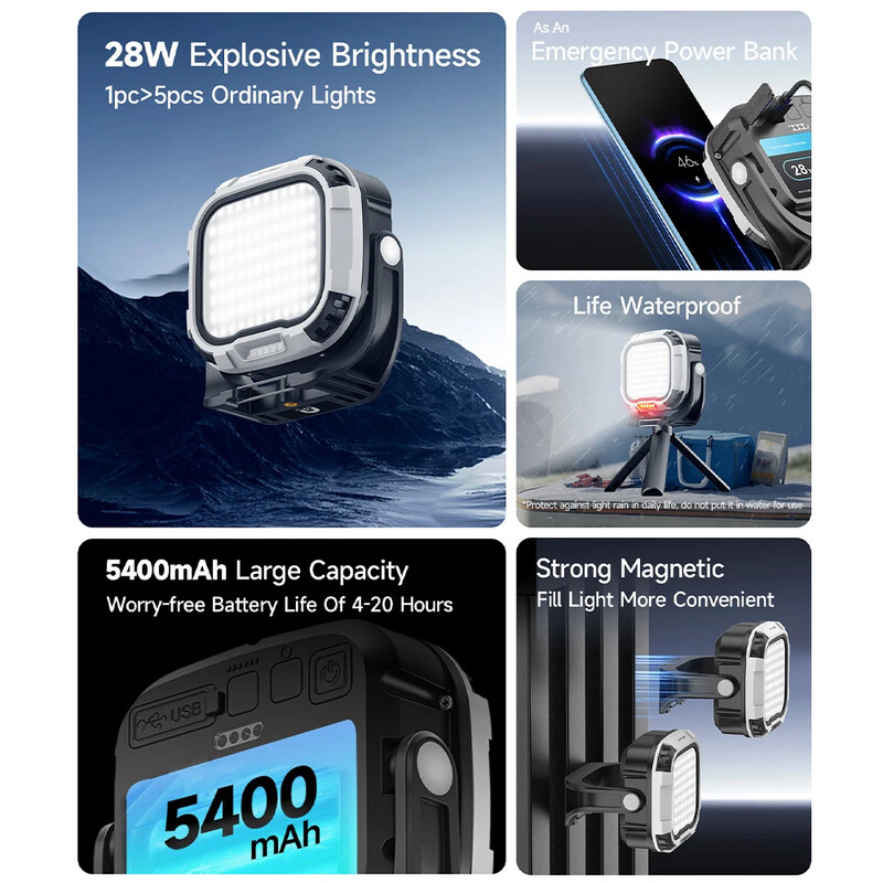 Užpildymo lemputė 28 W magnetinė LED vaizdo kameros apšvietimo rankena ir 1/4 colio CRI≥95 2700K-6500K šaltasis batas vaizdo įrašymui