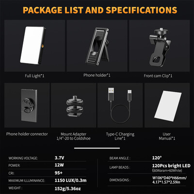 2024 LED Selfie Light Phone Fill Light с държач за телефон 120 LED 3000mAh акумулаторна видео светлина за Tiktok Vlog видеоконференция