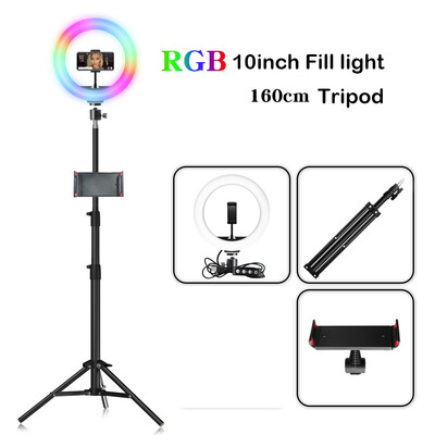 Asmenukės žiedo lemputė 10 colių RGB su trikojo stovu, užpildymo LED žiedinio apšvietimo telefono apšvietimas, tiesioginis vaizdo įrašas Fotografuokite makiažo apskritimo lemputę