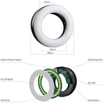 LED Selfie Ring Light Φακός για κινητά τηλέφωνα LED Selfie Δαχτυλίδι για iPhone Samsung Tablet Xiaomi Selfie Light