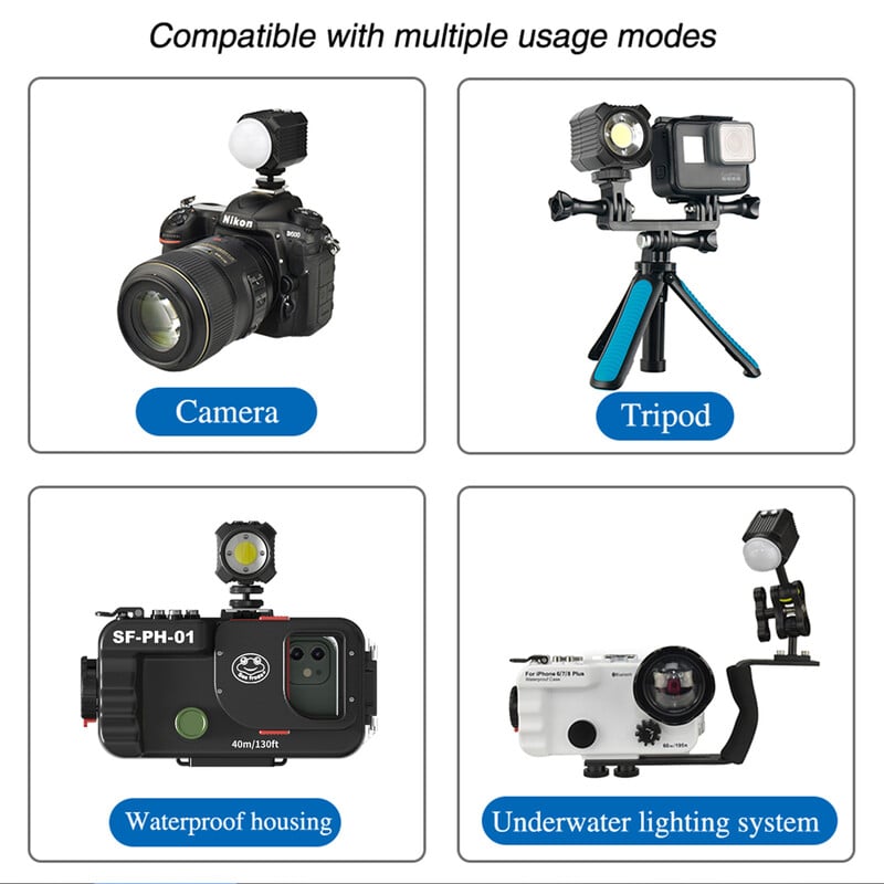 Seafrogs SL-19 veekindel 60M minikaamera LED-valgusti Gopro Canoni peegelkaameratele sukeldumise täitelampide pildistamistuled