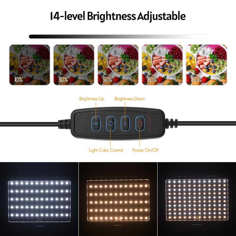 Andoer USB LED-videovalgusti fotograafia valgustus 3200-5600K 120 LED 58 tolli reguleeritava kõrgusega statiiv 5* filtrid otseülekandeks