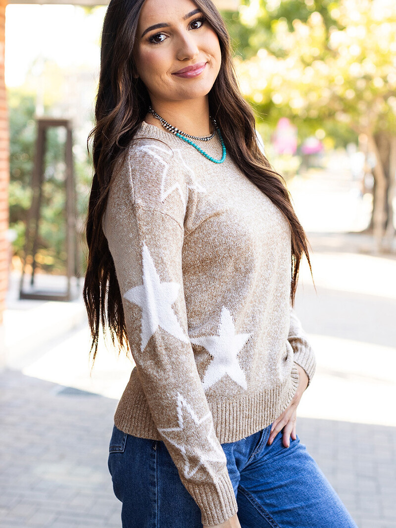Novi zimski pulover sa zvjezdanim uzorkom za žene 2024. europske i američke ležerne široke pletene majice dugih rukava za žene