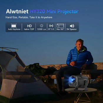 HY320 Mini New Native 720P Android 11 4K Projector 300ANSI Wifi6 BT5.0 Cinema Outdoor Portable 180° Rotable Projector