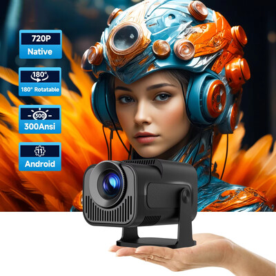 HY320 Mini proiector nou nativ 720P Android 11 4K 300ANSI Wifi6 BT5.0 Cinema în aer liber Proiector portabil rotativ 180°