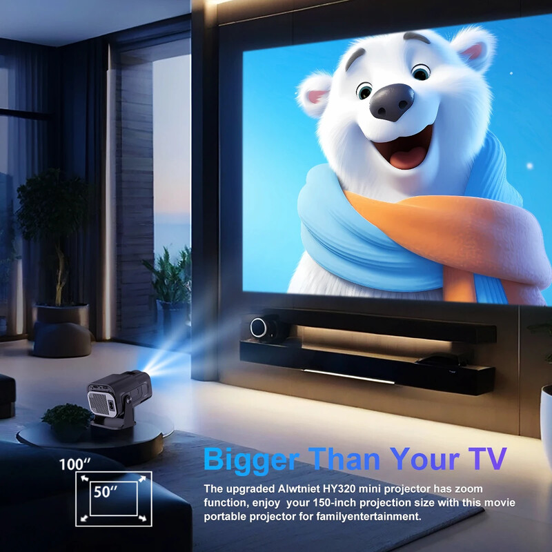 HY320 Mini proiector nou nativ 720P Android 11 4K 300ANSI Wifi6 BT5.0 Cinema în aer liber Proiector portabil rotativ 180°