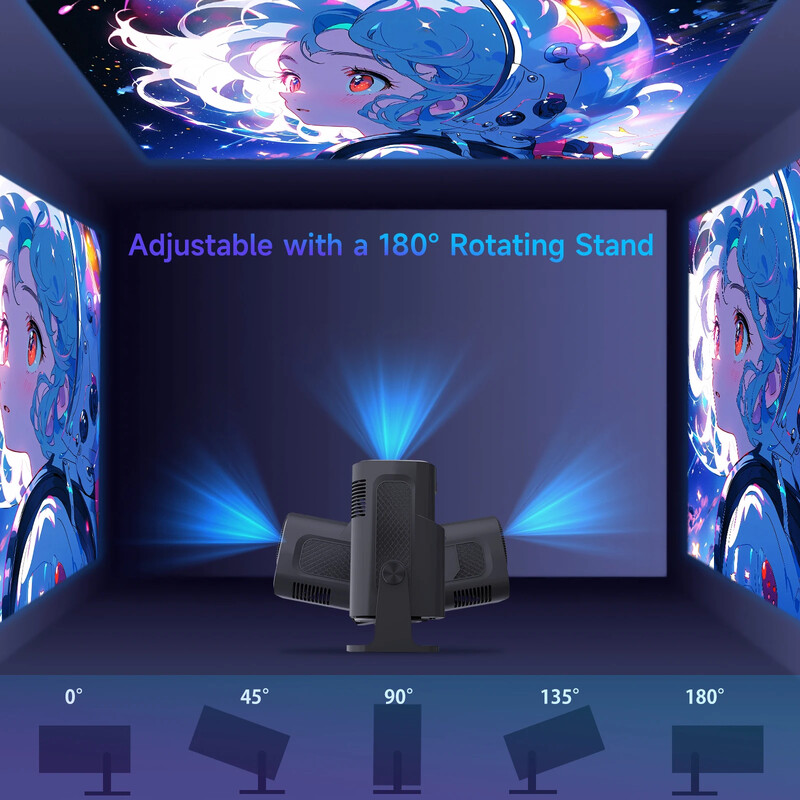 HY320 Mini proiector nou nativ 720P Android 11 4K 300ANSI Wifi6 BT5.0 Cinema în aer liber Proiector portabil rotativ 180°