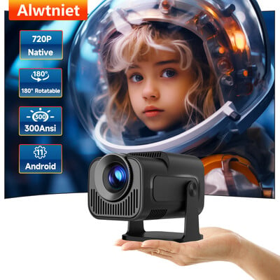 Alwtnet HY320 Mini proiector nativ 720P Android 11 4K 300ANSI Wifi6 BT5.0 Cinema în aer liber Videoproiector portabil rotativ 180°