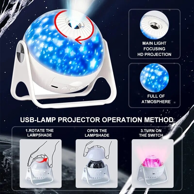 Creative Starry Sky Projection Light με 7 Light Effects Βύσμα USB στο Space Galaxy Atmosphere Night Light