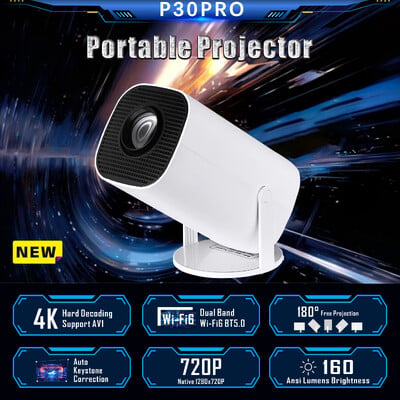 Karbeen 4K Android 11 P30 ProDual Wifi6 280ANSI Allwinner H713 BT5.0 1080P 1280*720P Cinema Outdoor преносим проектор