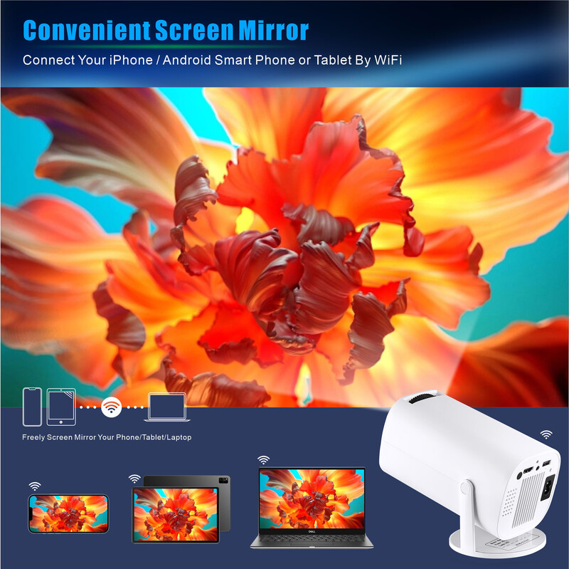 Karbeen 4K Android 11 P30 ProDual Wifi6 280ANSI Allwinner H713 BT5.0 1080P 1280*720P Cinema Proiector portabil în aer liber