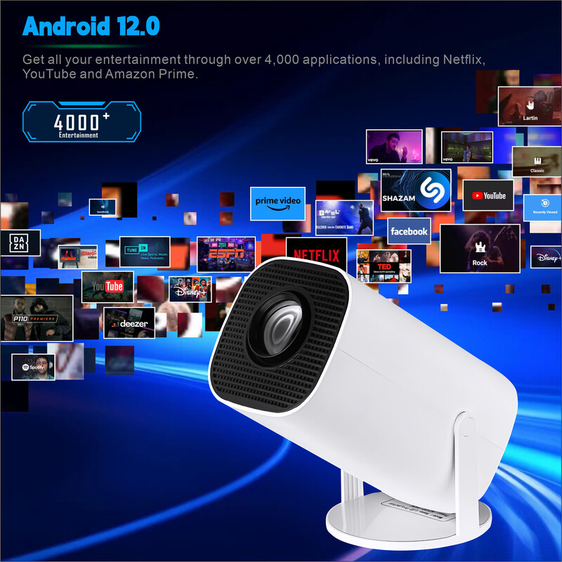 Karbeen 4K Android 11 P30 ProDual Wifi6 280ANSI Allwinner H713 BT5.0 1080P 1280*720P Cinema Proiector portabil în aer liber