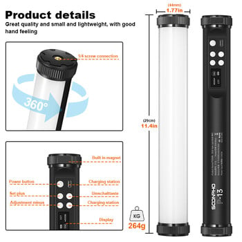 Soonpho P13 RGB Led Video Light Stick With Tripod 2500K-8500K CRI 95+ Photography Studio Handheld Tube Light for Photo Studio