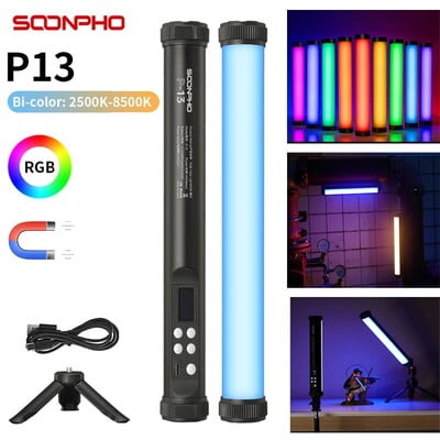 Soonpho P13 RGB Led Video Light Stick със статив 2500K-8500K CRI 95+ Ръчна тръбна светлина за фотографско студио за фото студио