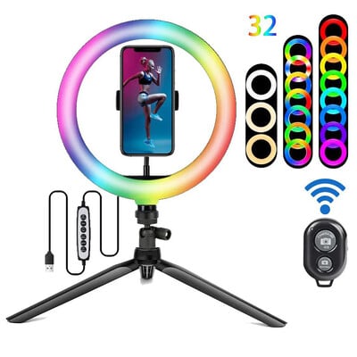 Led Selfie RGB Umplere Fotografie Iluminare Telefon Ringlight Foto Ring Light Lamp Youtube Live Cu Trepied Stand Telecomanda