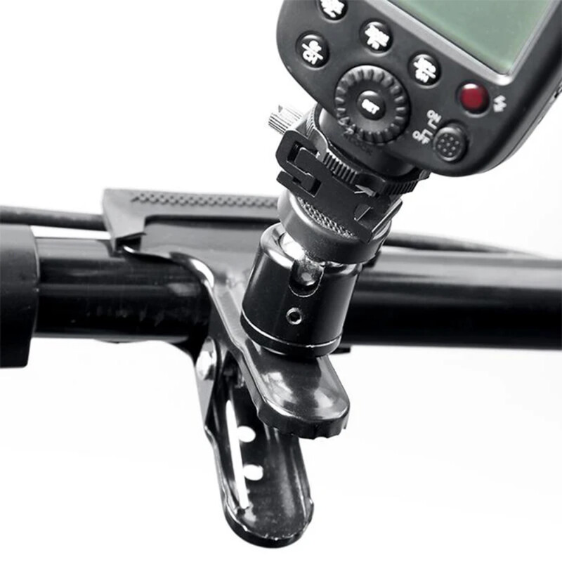 Метална скоба за скоба за фотоапарат Стойка за държач на светкавица с въртяща се на 360 градуса сферична глава за фотография 1/4" винт с резба за статив за фотоапарат SLR DSLR