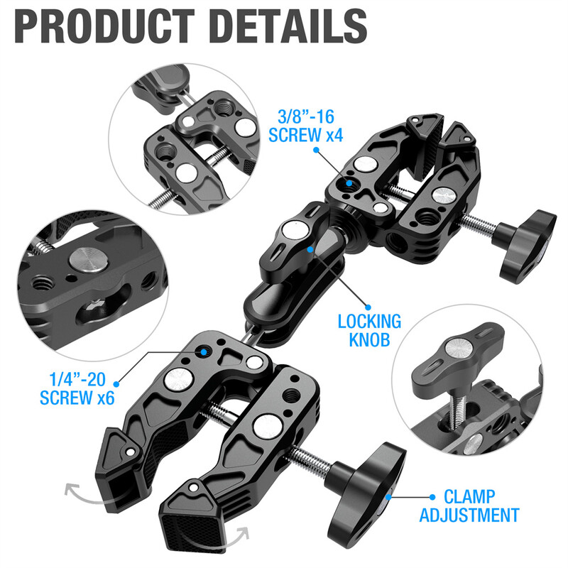 Nova dvostruka metalna super stezaljka, Magic Arm Clip, 360° super stezaljka s dvostrukom glavom za LED svjetlo za kišobran monitor