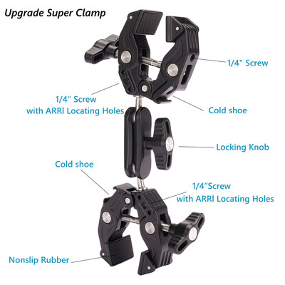 Višenamjenski dvostruki Super Clip držač Artikulirajuća Magic Arm Clamp 360 Super stezaljka s dvije glave za LED svjetlo za kišobran