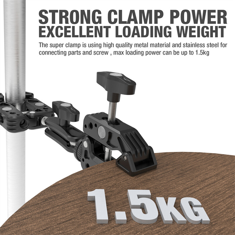 Višenamjenski dvostruki Super Clip držač Artikulirajuća Magic Arm Clamp 360 Super stezaljka s dvije glave za LED svjetlo za kišobran