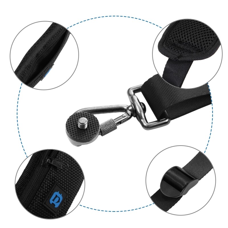 PULUZ Бързо освобождаваща се найлонова каишка за фотоапарат с противоплъзгаща мека подложка за едно рамо и 1/4" винтова метална кука за SLR / DSLR фотоапарати