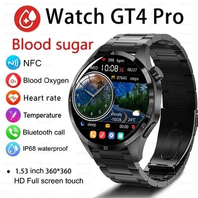 GT4 PRO Smart Watch Férfi karóra 4 Pro AMOLED HD képernyő Bluetooth hívás GPS pálya NFC pulzusszám BloodSugar SmartWatch 2024 Új