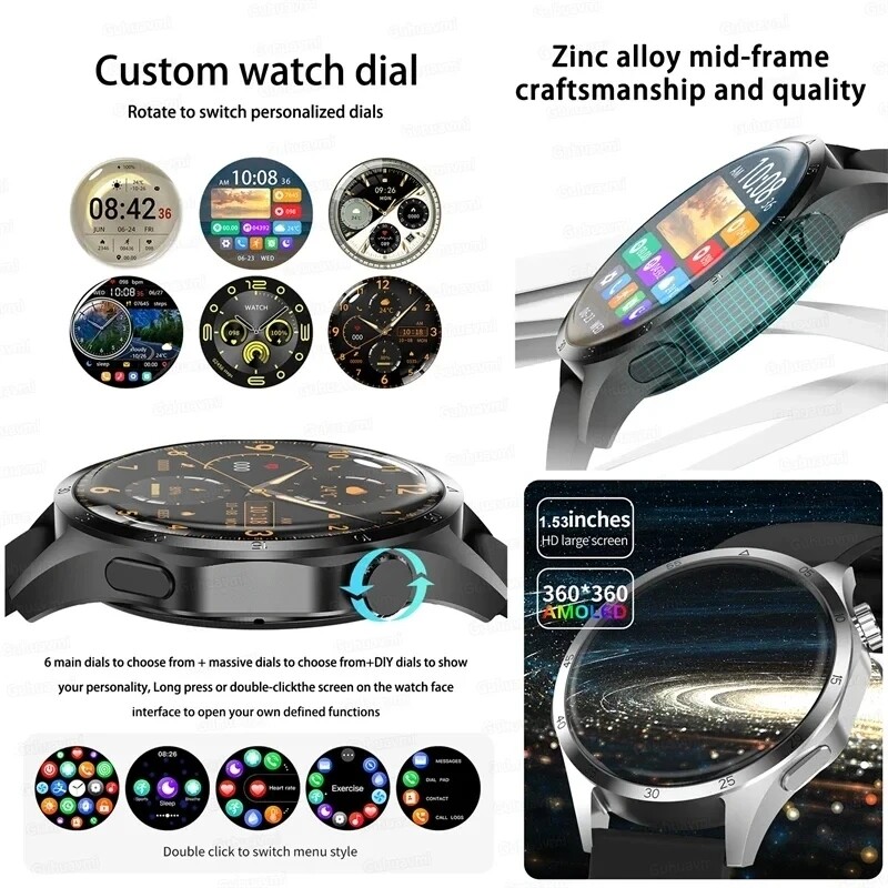 GT4 PRO Pametni sat Muški sat 4 Pro AMOLED HD zaslon Bluetooth Poziv GPS Putanja NFC Otkucaji srca BloodSugar SmartWatch 2024 Novo