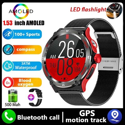 2024 Νέο Στρατιωτικό Smartwatch Ανδρικό ρολόι 3ATM Bluetooth Call Outdoor Sports Fitness Track 500Mah Light LED Smartwatch για Huawei Xiaomi