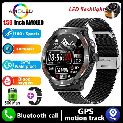 2024 Νέο Στρατιωτικό Smartwatch Ανδρικό ρολόι 3ATM Bluetooth Call Outdoor Sports Fitness Track 500Mah Light LED Smartwatch για Huawei Xiaomi