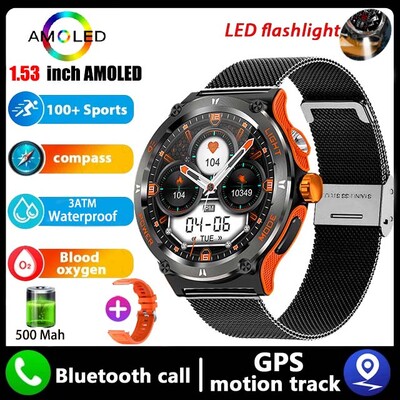 2024 Νέο Στρατιωτικό Smartwatch Ανδρικό ρολόι 3ATM Bluetooth Call Outdoor Sports Fitness Track 500Mah Light LED Smartwatch για Huawei Xiaomi