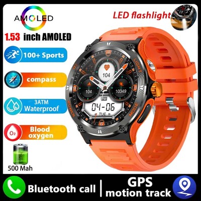 2024 Νέο Στρατιωτικό Smartwatch Ανδρικό ρολόι 3ATM Bluetooth Call Outdoor Sports Fitness Track 500Mah Light LED Smartwatch για Huawei Xiaomi