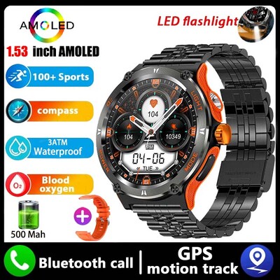 2024 Νέο Στρατιωτικό Smartwatch Ανδρικό ρολόι 3ATM Bluetooth Call Outdoor Sports Fitness Track 500Mah Light LED Smartwatch για Huawei Xiaomi