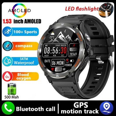 2024 Νέο Στρατιωτικό Smartwatch Ανδρικό ρολόι 3ATM Bluetooth Call Outdoor Sports Fitness Track 500Mah Light LED Smartwatch για Huawei Xiaomi