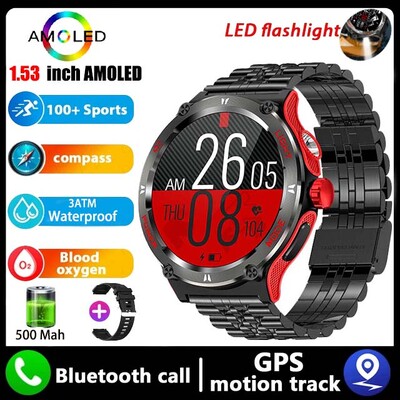 2024 Νέο Στρατιωτικό Smartwatch Ανδρικό ρολόι 3ATM Bluetooth Call Outdoor Sports Fitness Track 500Mah Light LED Smartwatch για Huawei Xiaomi