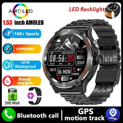 2024 Νέο Στρατιωτικό Smartwatch Ανδρικό ρολόι 3ATM Bluetooth Call Outdoor Sports Fitness Track 500Mah Light LED Smartwatch για Huawei Xiaomi